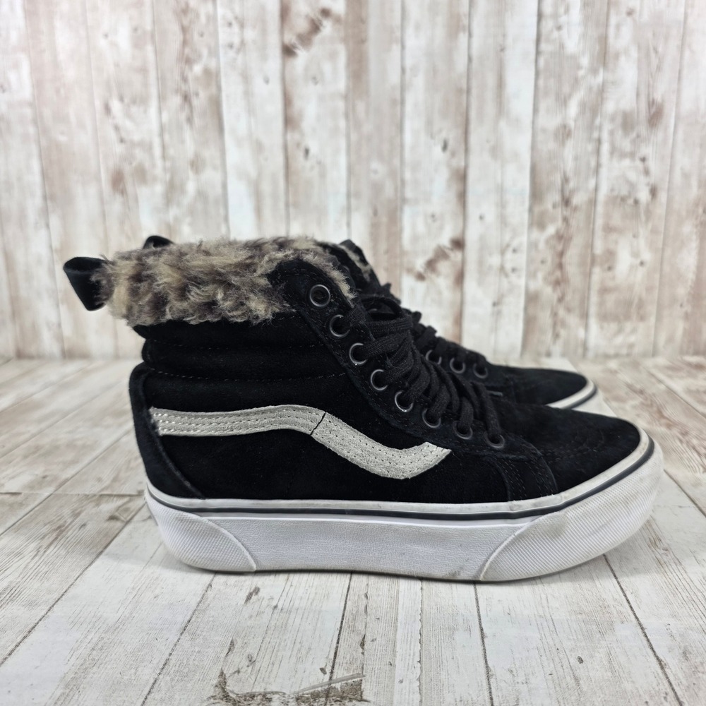Vans Sk8-Hi Platform MTE Black Suede Faux Fur Lined High Top Sneakers Womens 5